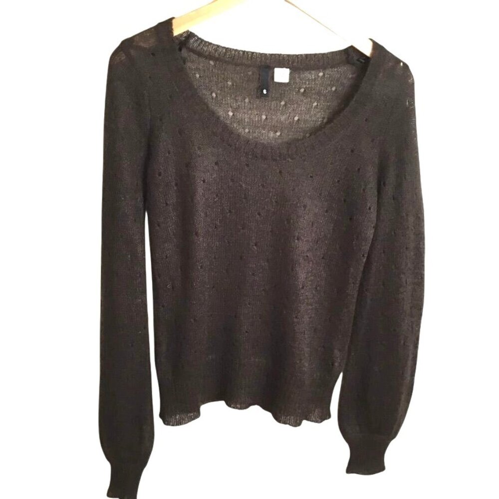 Divided by H&M Women Open-Weave Soft Sheer Brown Wool Blend Knitted Sweater Sz 6